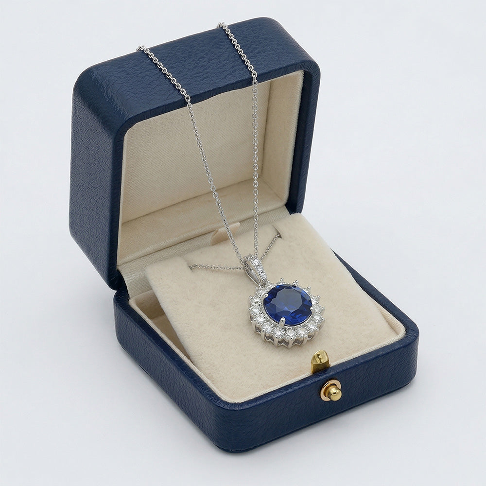 natural round sapphire 8.40ct pendant profile view