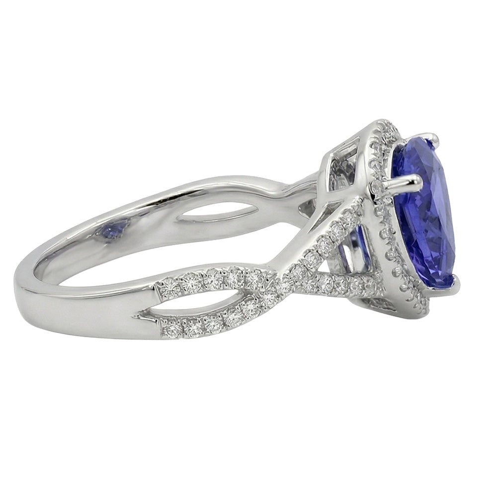 natural round sapphire 3.66ct ring top view