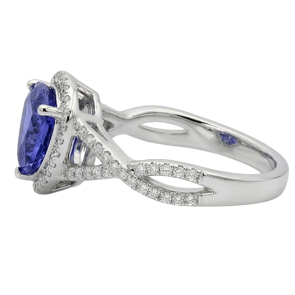 natural round sapphire 3.66ct ring profile view