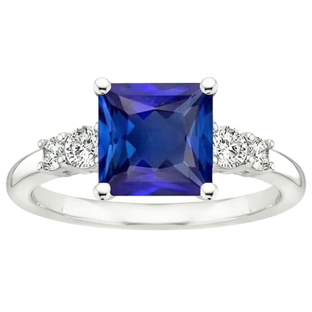 Blue Sapphire Anniversary Ring Princess Cut Five Stone 5.50 Carats