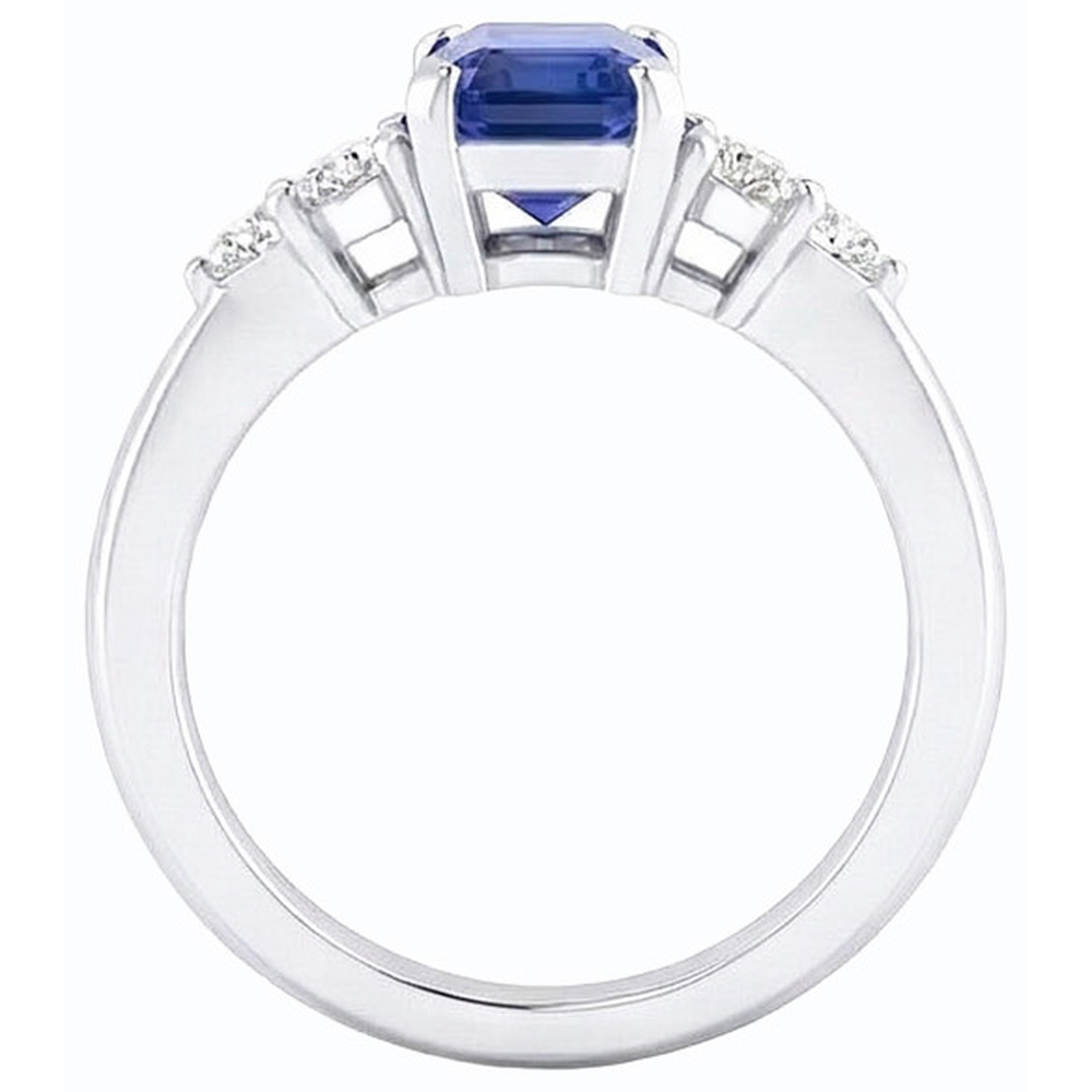 Blue Sapphire Anniversary Ring Round Natural Earth Mined Diamond ( Not Lab Grown ) Tapered Shank 1.75 Carats