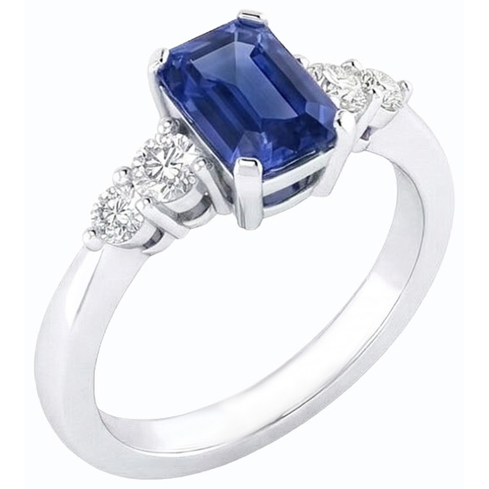 Blue Sapphire Anniversary Ring Round Natural Earth Mined Diamond ( Not Lab Grown ) Tapered Shank 1.75 Carats