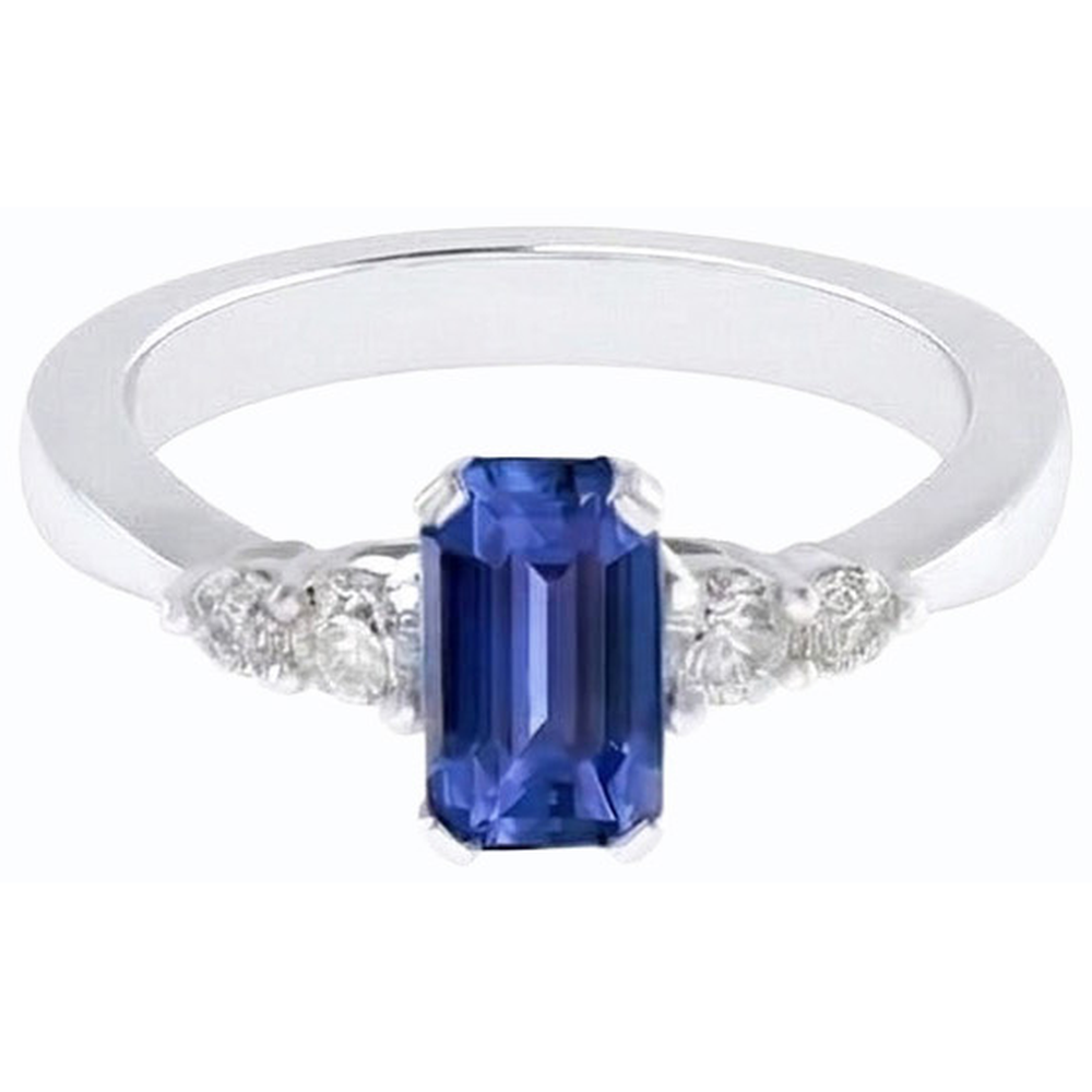 Blue Sapphire Anniversary Ring Round Natural Earth Mined Diamond ( Not Lab Grown ) Tapered Shank 1.75 Carats