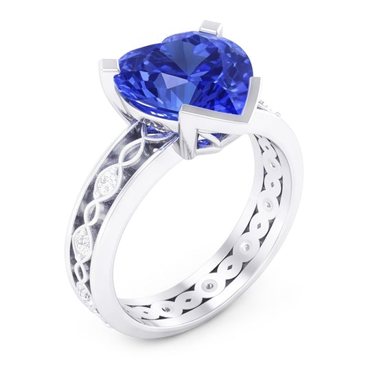 Blue Sapphire Anniversary Ring Round Natural Earth Mined Diamond ( Not Lab Grown )s 3.50 Carat Vintage Style