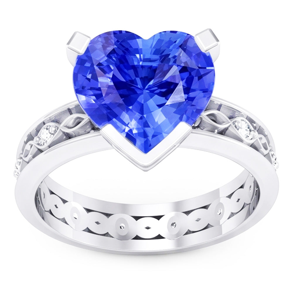 Blue Sapphire Anniversary Ring Round Natural Earth Mined Diamond ( Not Lab Grown )s 3.50 Carat Vintage Style