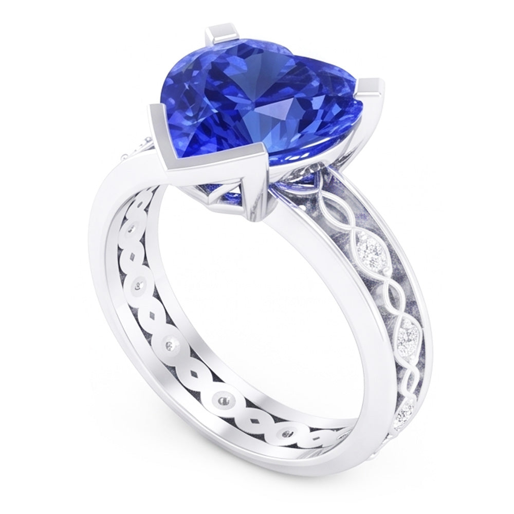 Blue Sapphire Anniversary Ring Round Natural Earth Mined Diamond ( Not Lab Grown )s 3.50 Carat Vintage Style