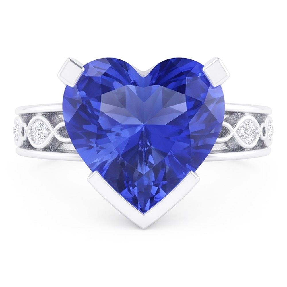 Blue Sapphire Anniversary Ring Round Natural Earth Mined Diamond ( Not Lab Grown )s 3.50 Carat Vintage Style