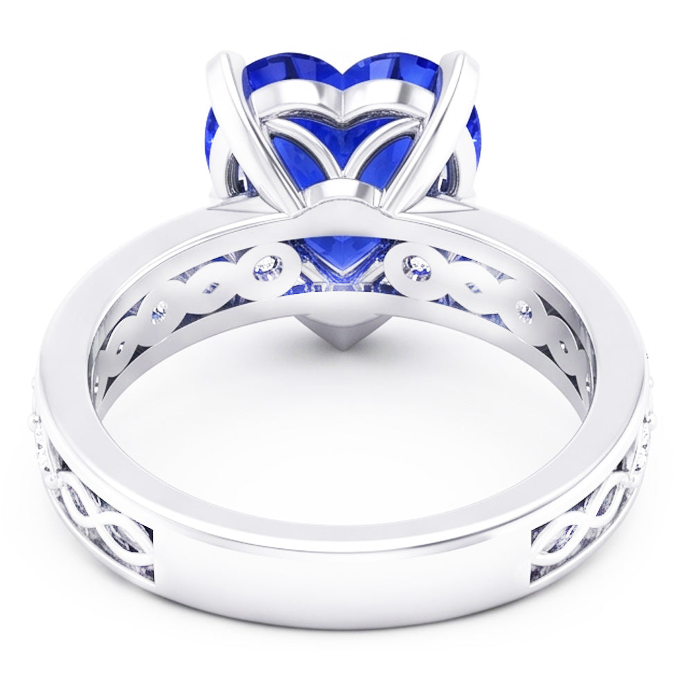 Blue Sapphire Anniversary Ring Round Natural Earth Mined Diamond ( Not Lab Grown )s 3.50 Carat Vintage Style