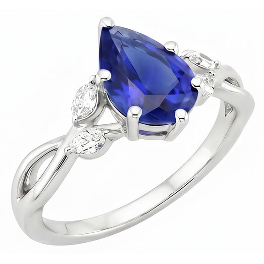 Blue Sapphire Anniversary Ring With Marquise Natural Earth Mined Diamond ( Not Lab Grown )s 4.50 Carats