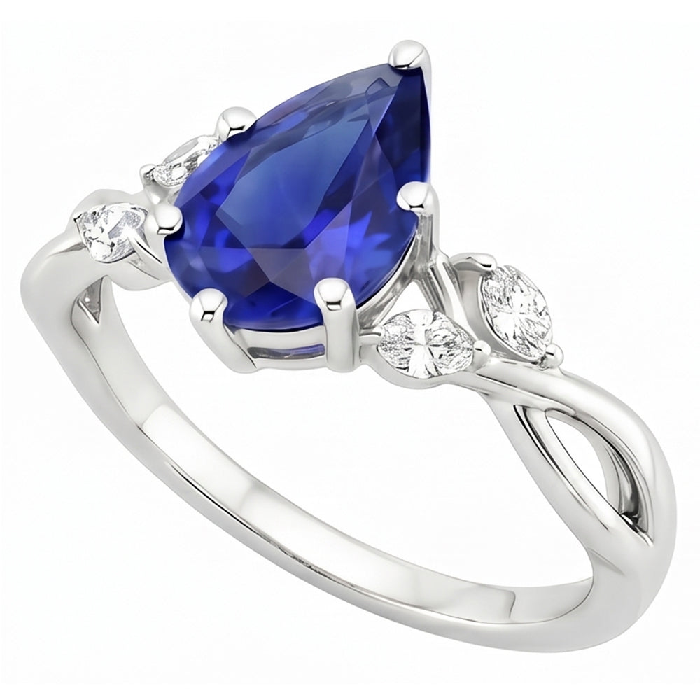 Blue Sapphire Anniversary Ring With Marquise Natural Earth Mined Diamond ( Not Lab Grown )s 4.50 Carats