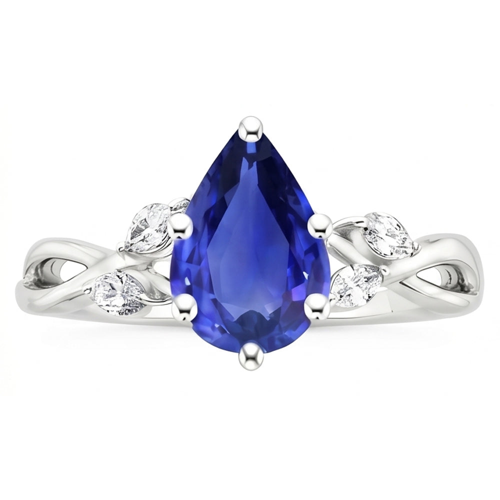 Blue Sapphire Anniversary Ring With Marquise Natural Earth Mined Diamond ( Not Lab Grown )s 4.50 Carats