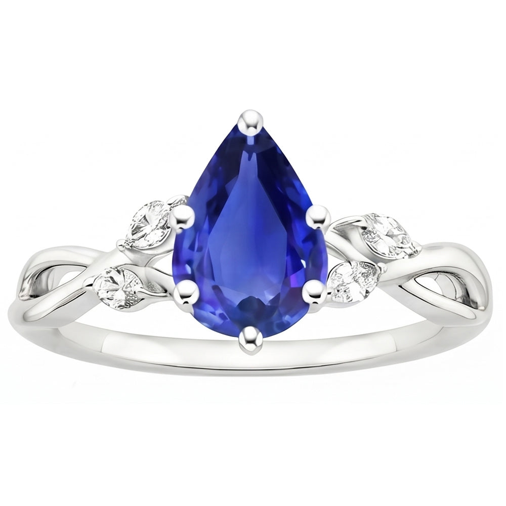 Blue Sapphire Anniversary Ring With Marquise Natural Earth Mined Diamond ( Not Lab Grown )s 4.50 Carats