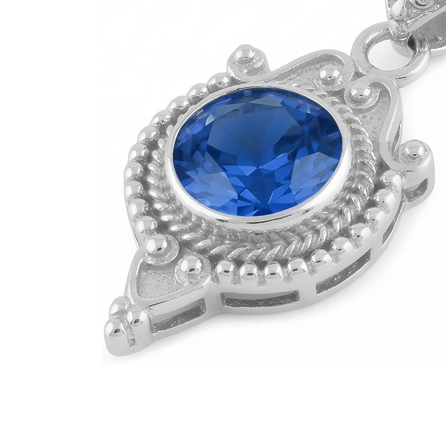 Blue Sapphire Antique Style Pendant 8 Carats White Gold 14K