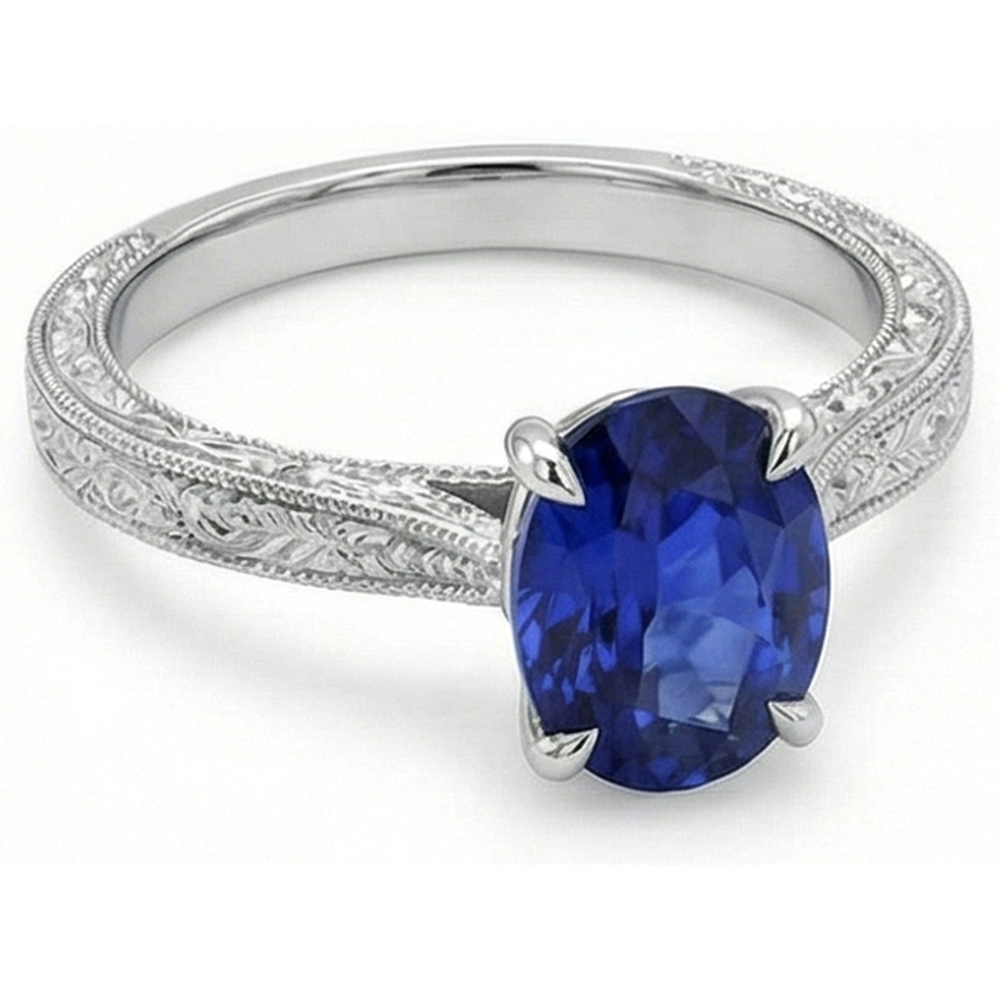 natural oval sapphire 2.50ct ring close up detail