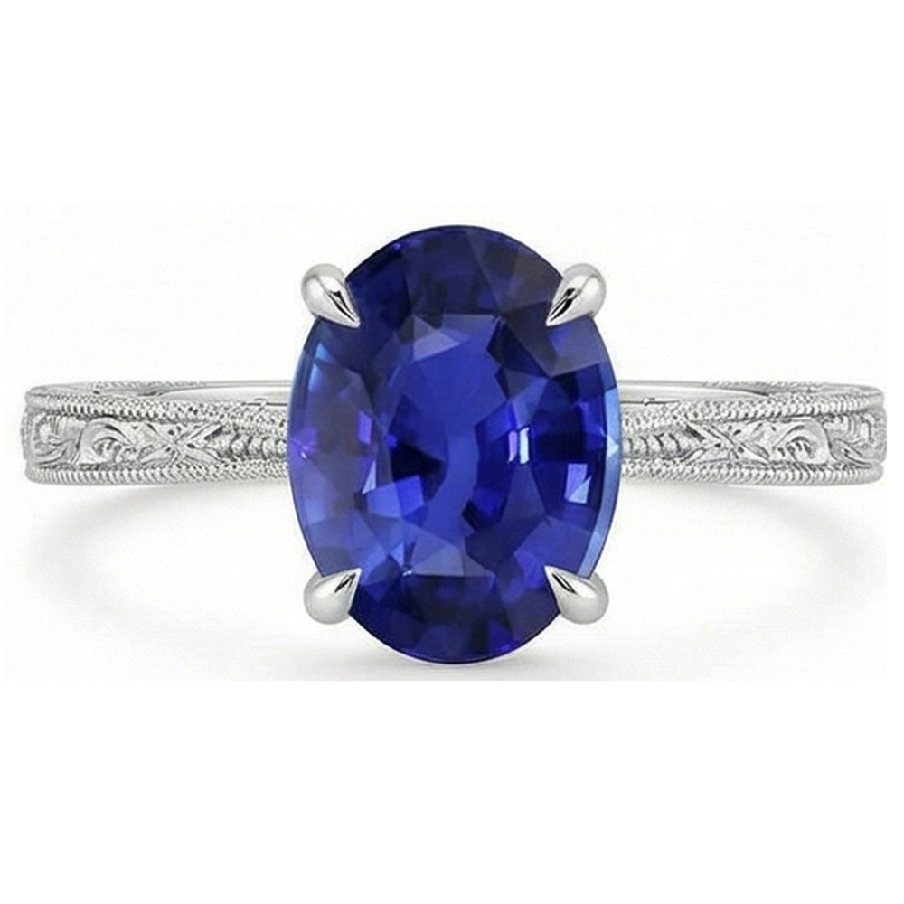 natural oval sapphire 2.50ct ring profile view