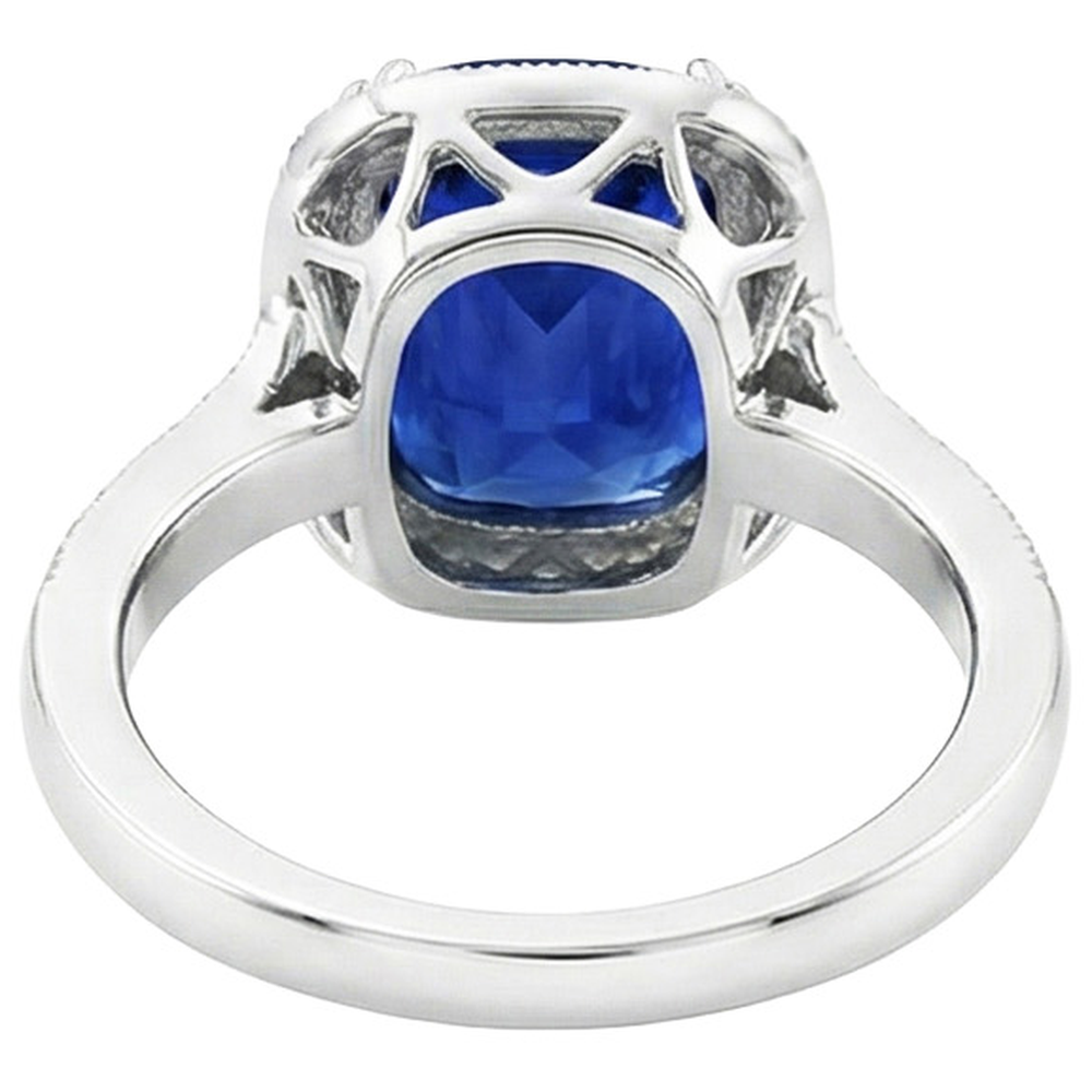 Blue Sapphire Cushion And Round Cut 4.55 Carat Natural Earth Mined Diamond ( Not Lab Grown ) s Ring WG 14K