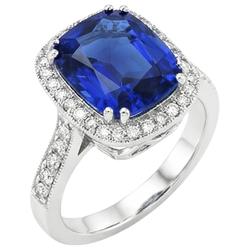 Blue Sapphire Cushion And Round Cut 4.55 Carat Natural Earth Mined Diamond ( Not Lab Grown ) s Ring WG 14K