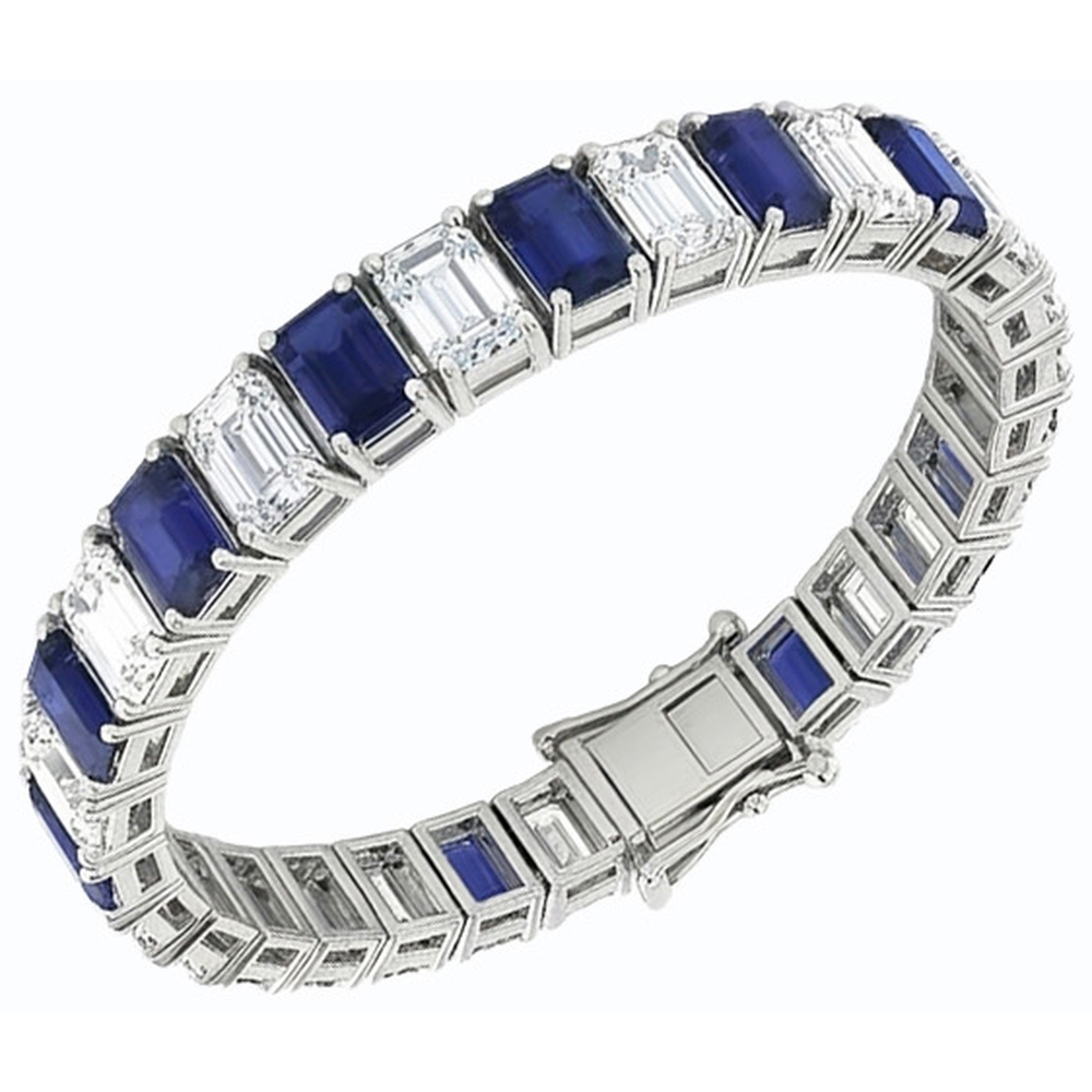 Blue Sapphire Emerald Cut Tennis Bracelet 12 Carats Jewelry New