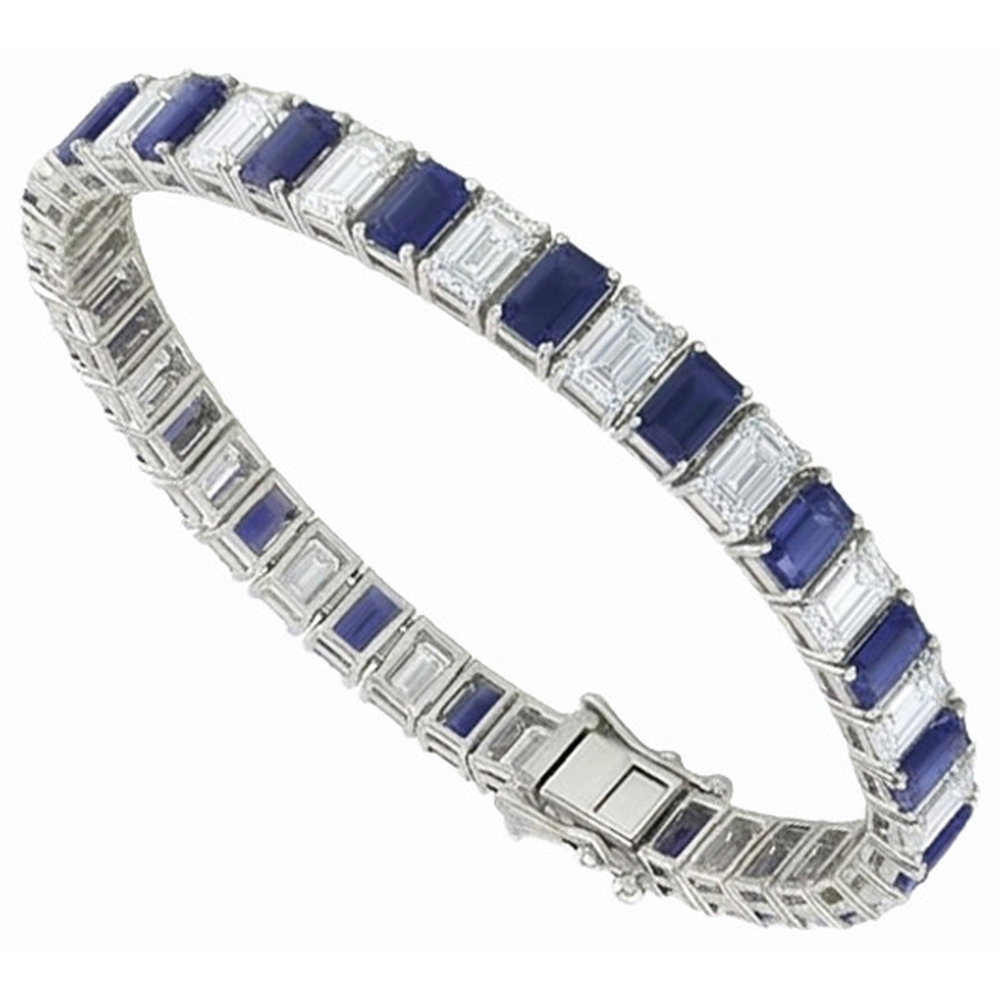 Blue Sapphire Emerald Cut Tennis Bracelet 12 Carats Jewelry New