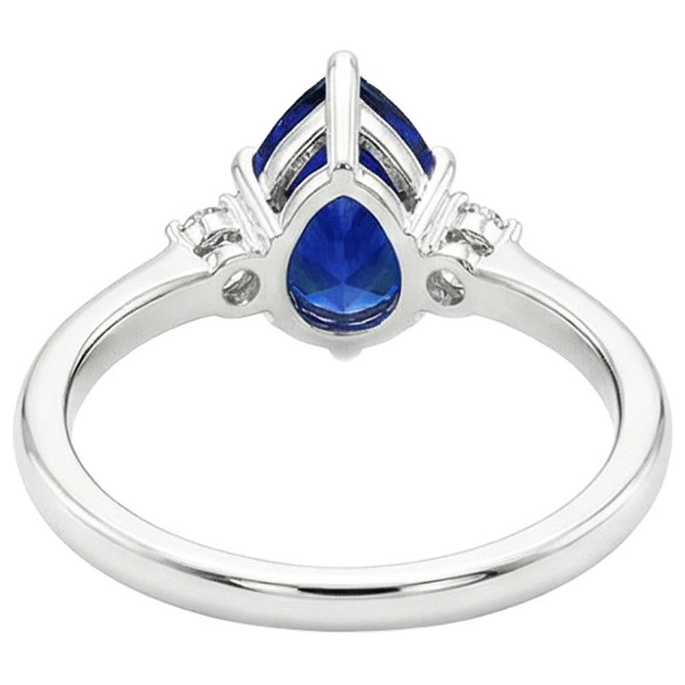 Blue Sapphire Engagement Ring 3 Stones Natural Earth Mined Diamond ( Not Lab Grown ) Pear Cut 3.50 Carats
