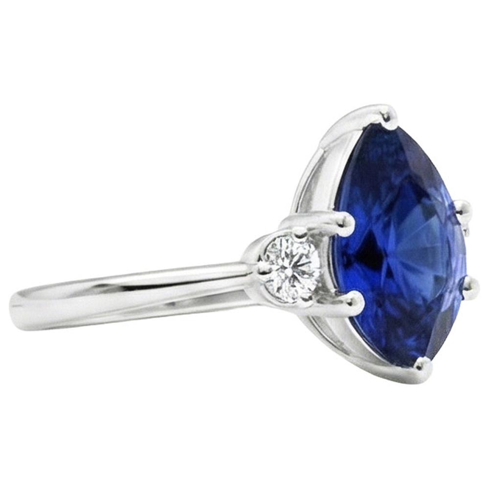 Blue Sapphire Engagement Ring 3 Stones Natural Earth Mined Diamond ( Not Lab Grown ) Pear Cut 3.50 Carats