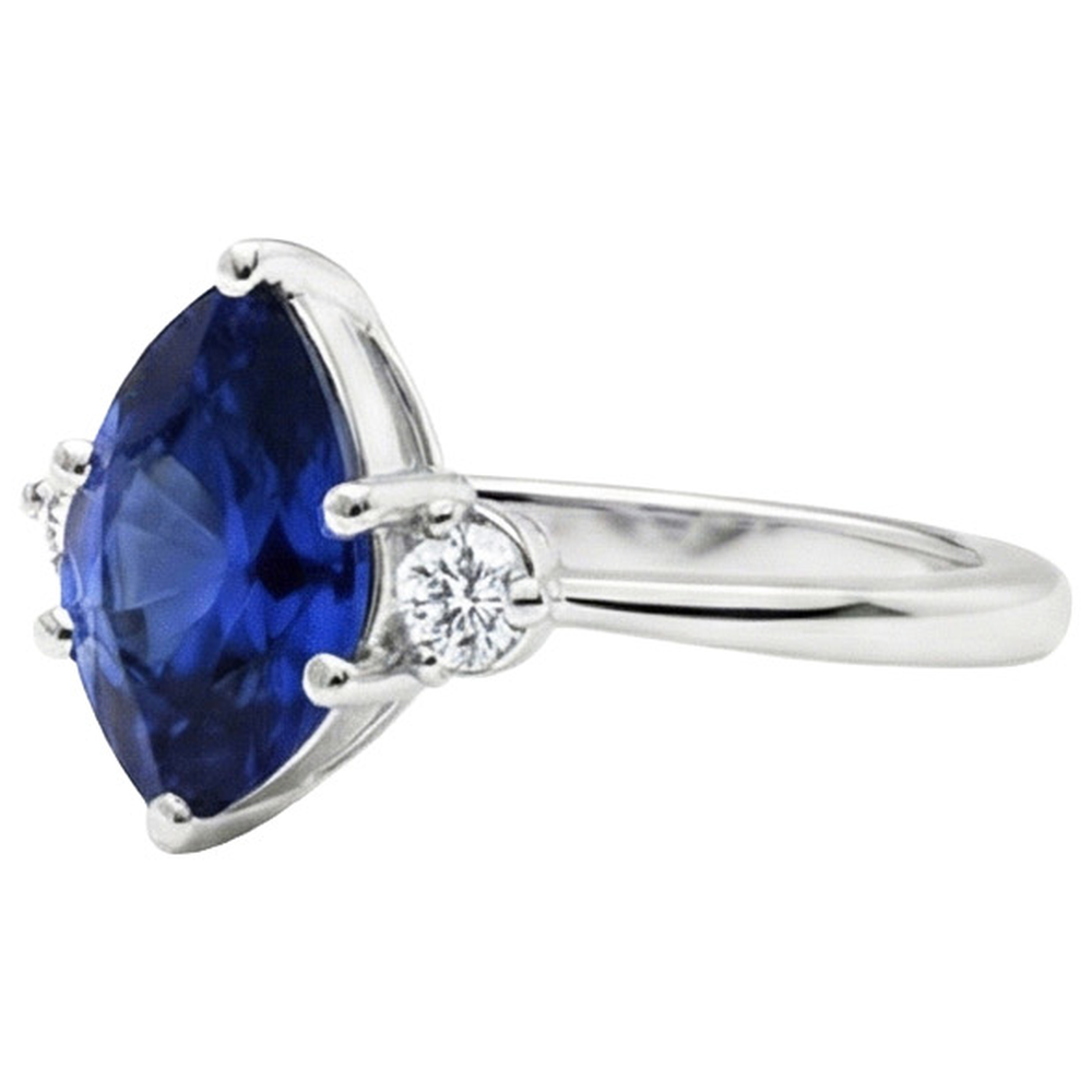 Blue Sapphire Engagement Ring 3 Stones Natural Earth Mined Diamond ( Not Lab Grown ) Pear Cut 3.50 Carats