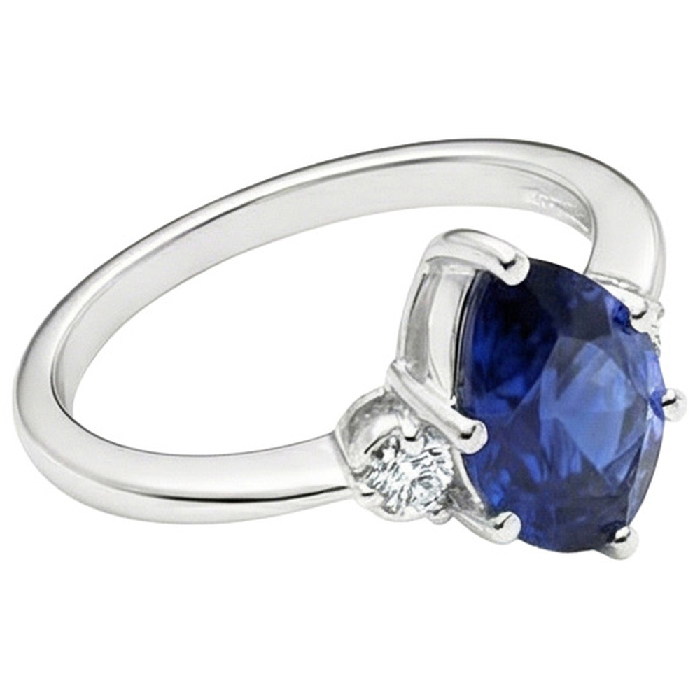 Blue Sapphire Engagement Ring 3 Stones Natural Earth Mined Diamond ( Not Lab Grown ) Pear Cut 3.50 Carats