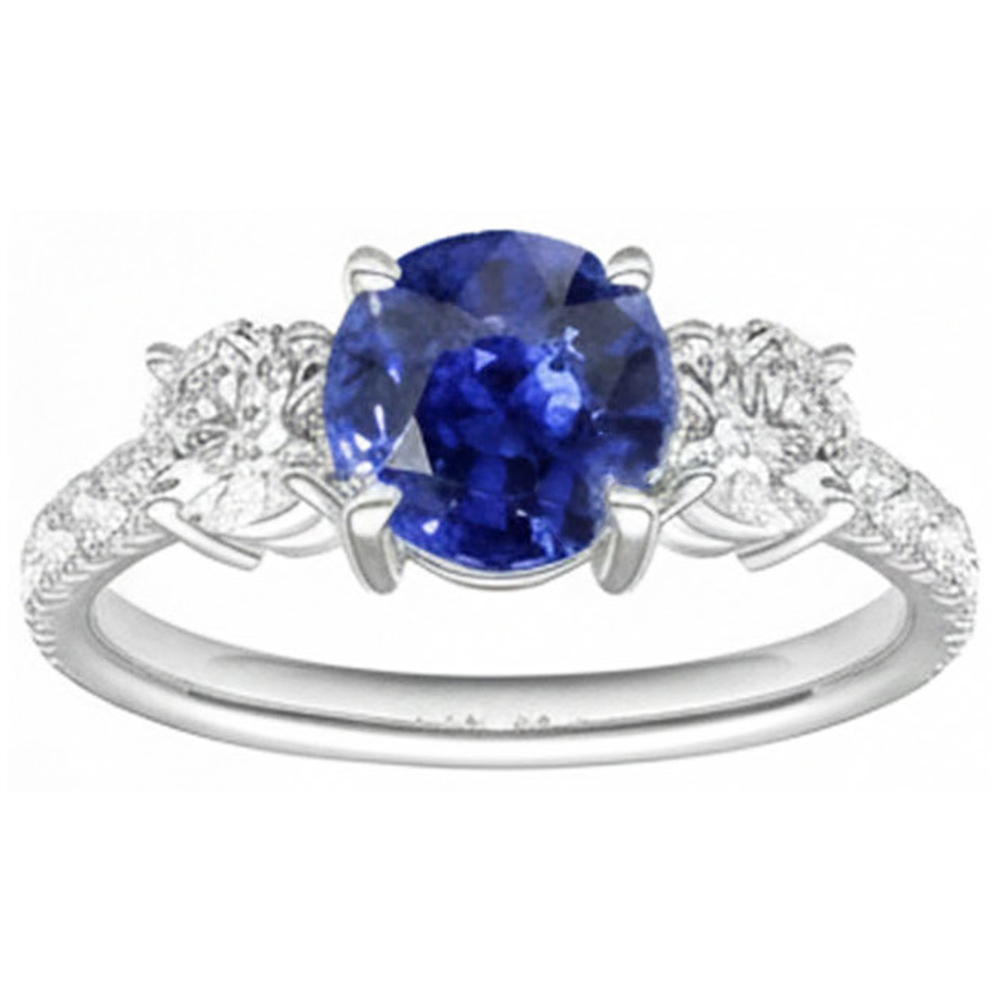 natural round sapphire 4.50ct ring close up detail