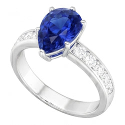 Blue Sapphire Engagement Ring Channel Set Natural Earth Mined Diamond ( Not Lab Grown ) Accents 3.50 Carats