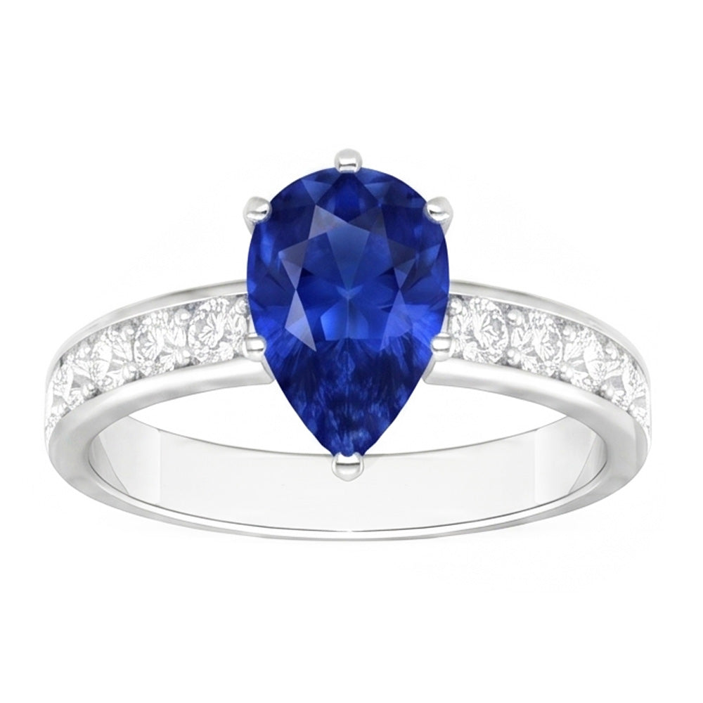 Blue Sapphire Engagement Ring Channel Set Natural Earth Mined Diamond ( Not Lab Grown ) Accents 3.50 Carats