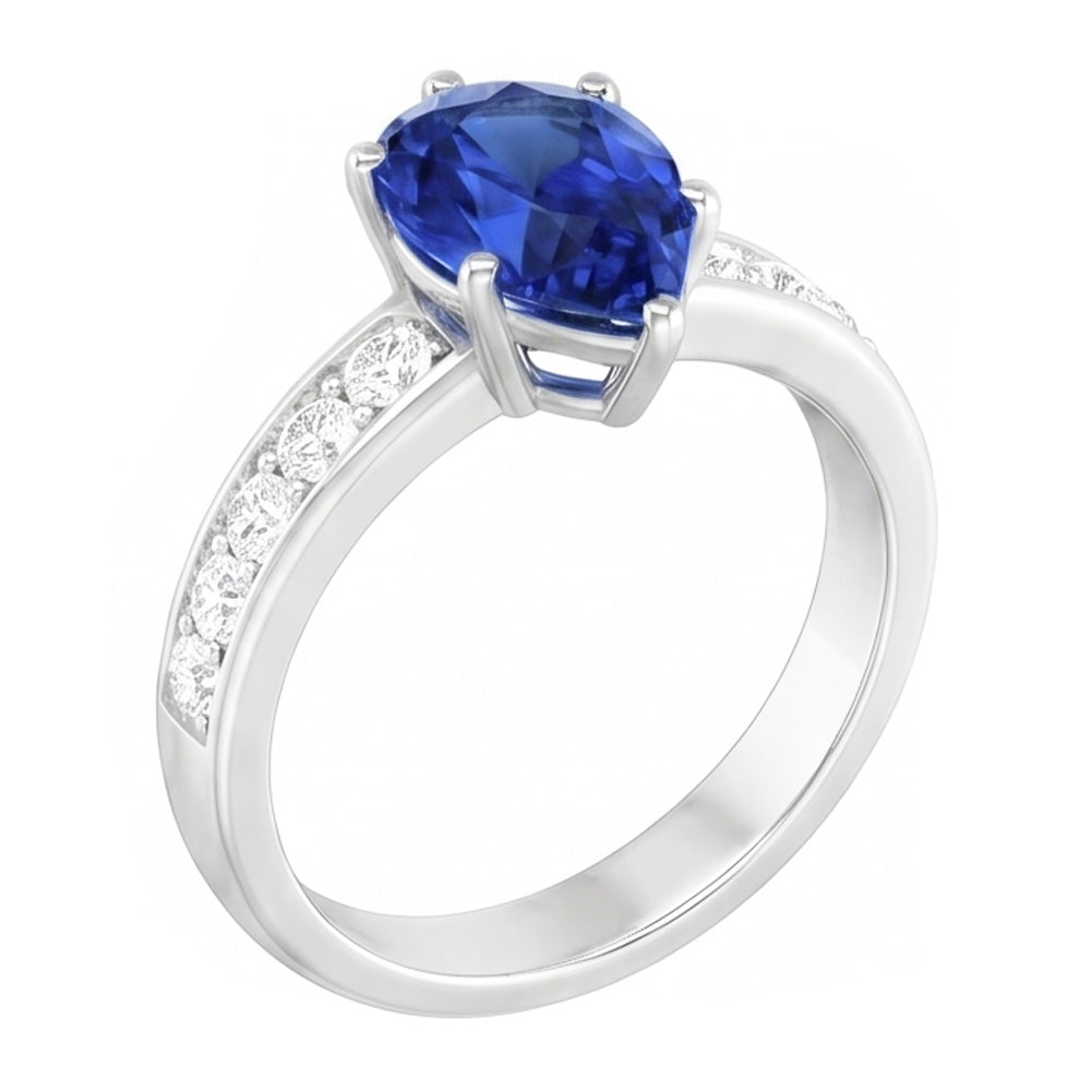 Blue Sapphire Engagement Ring Channel Set Natural Earth Mined Diamond ( Not Lab Grown ) Accents 3.50 Carats