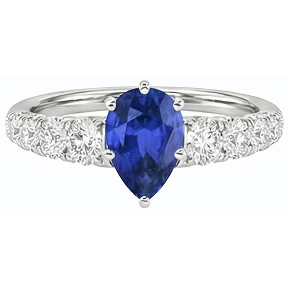 natural round sapphire 3.50ct ring on white background