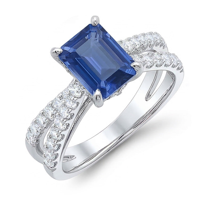 Blue Sapphire Engagement Ring Split Shank Round Natural Earth Mined Diamond ( Not Lab Grown )s 3.50 Carats