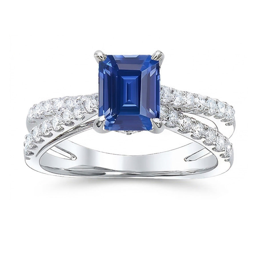 Blue Sapphire Engagement Ring Split Shank Round Natural Earth Mined Diamond ( Not Lab Grown )s 3.50 Carats