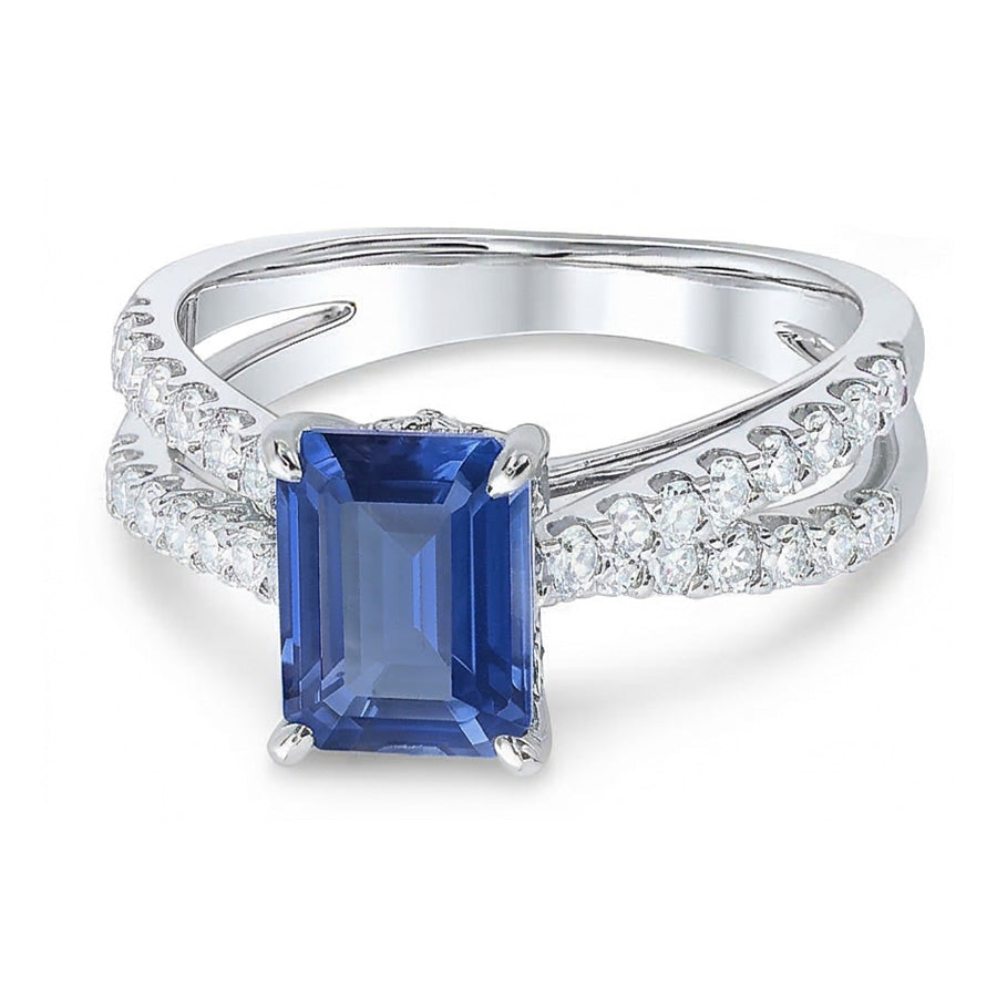 Blue Sapphire Engagement Ring Split Shank Round Natural Earth Mined Diamond ( Not Lab Grown )s 3.50 Carats