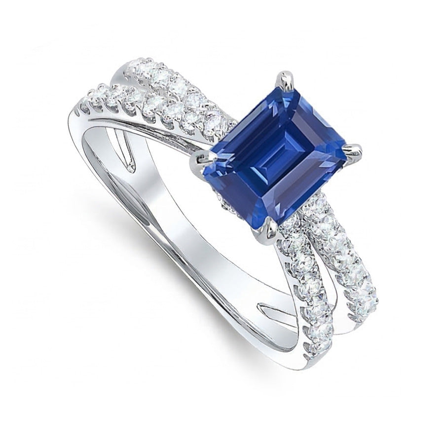 Blue Sapphire Engagement Ring Split Shank Round Natural Earth Mined Diamond ( Not Lab Grown )s 3.50 Carats