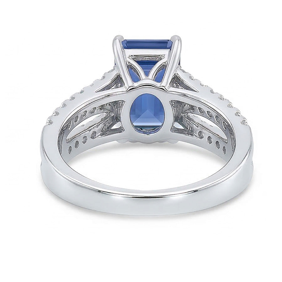 Blue Sapphire Engagement Ring Split Shank Round Natural Earth Mined Diamond ( Not Lab Grown )s 3.50 Carats
