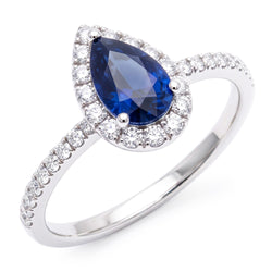 Blue Sapphire Engagement Ring Teardrop Style White Gold 2.50 Carats