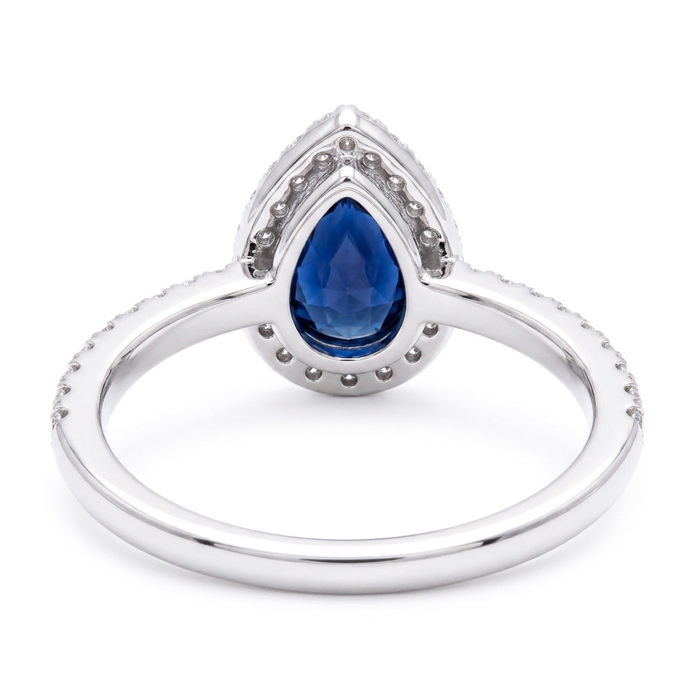Blue Sapphire Engagement Ring Teardrop Style White Gold 2.50 Carats