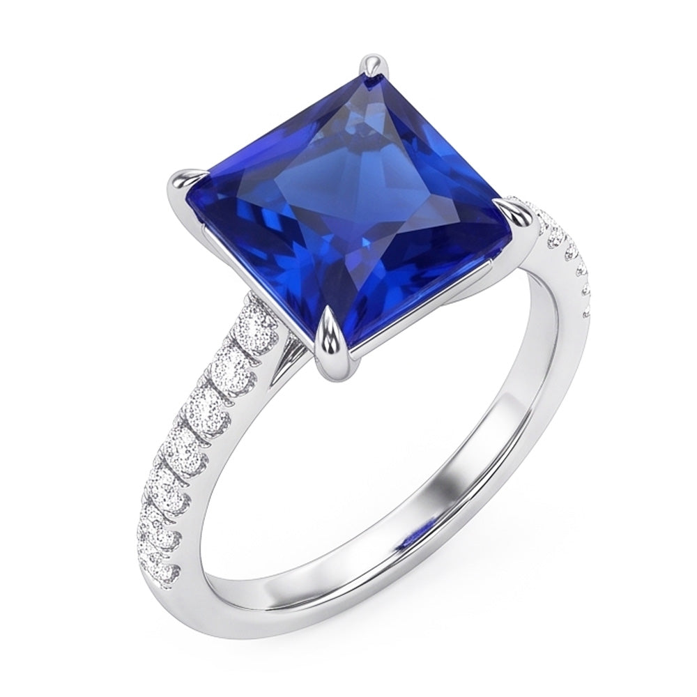 Blue Sapphire GIA CERTIFIED Engagement Ring With Pave Diamond Accents 7.14 Carats