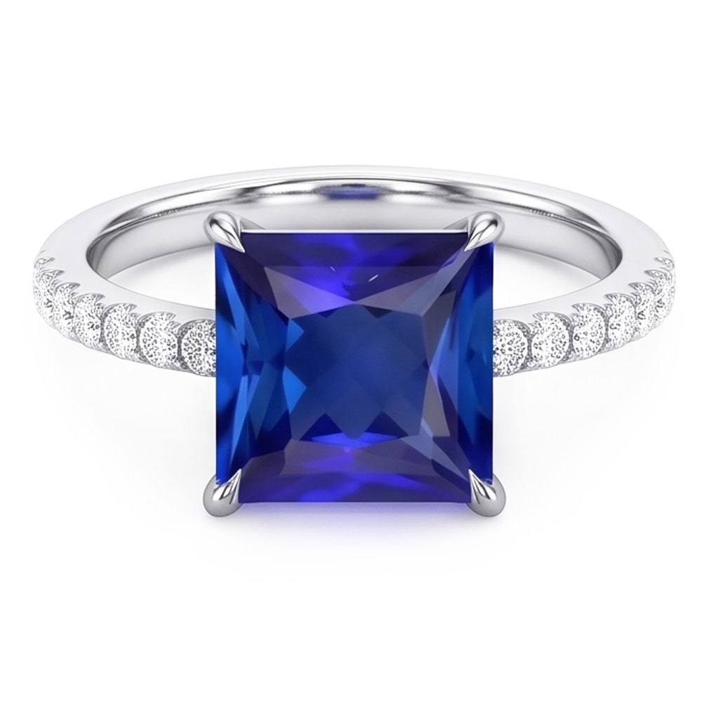 Blue Sapphire GIA CERTIFIED Engagement Ring With Pave Diamond Accents 7.14 Carats
