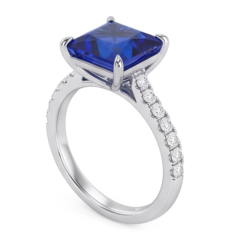 Blue Sapphire GIA CERTIFIED Engagement Ring With Pave Diamond Accents 7.14 Carats