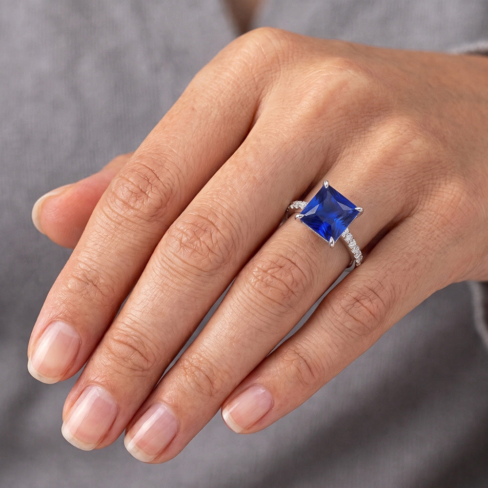 Blue Sapphire GIA CERTIFIED Engagement Ring With Pave Diamond Accents 7.14 Carats