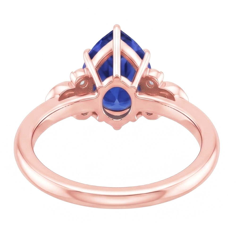 Blue Sapphire Gemstone Ring Pear & Round Natural Earth Mined Diamond ( Not Lab Grown ) Floral Style 3 Carats