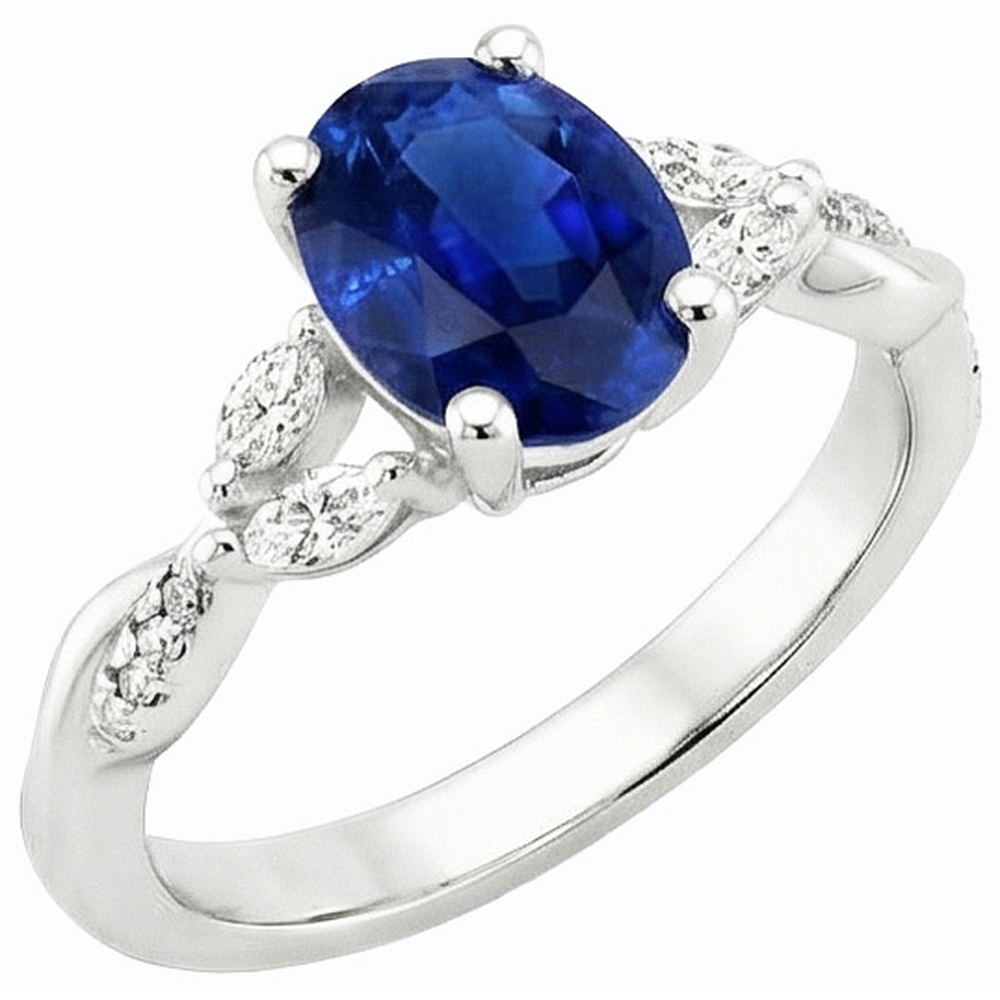 Blue Sapphire Gemstone Ring With Marquise & Round Accents 4.50 Carats