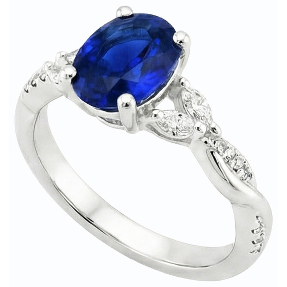 Blue Sapphire Gemstone Ring With Marquise & Round Accents 4.50 Carats