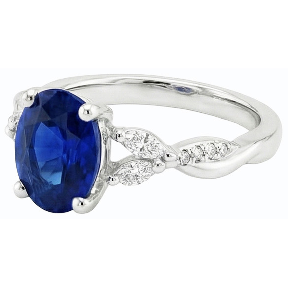 Blue Sapphire Gemstone Ring With Marquise & Round Accents 4.50 Carats