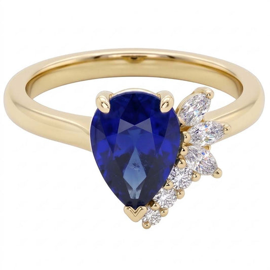 Blue Sapphire Gemstone Ring With Round & Marquise Accents 2.50 Carats