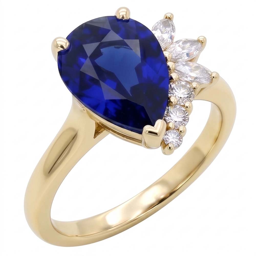 Blue Sapphire Gemstone Ring With Round & Marquise Accents 2.50 Carats