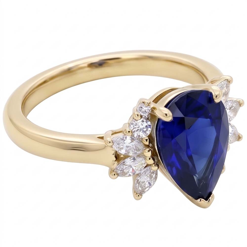 Blue Sapphire Gemstone Ring With Round & Marquise Accents 2.50 Carats